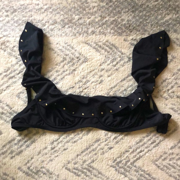 3 For $25 Flirty Black Studded Ruffle Flutter Straps Bikini Top - Picture 4 of 8